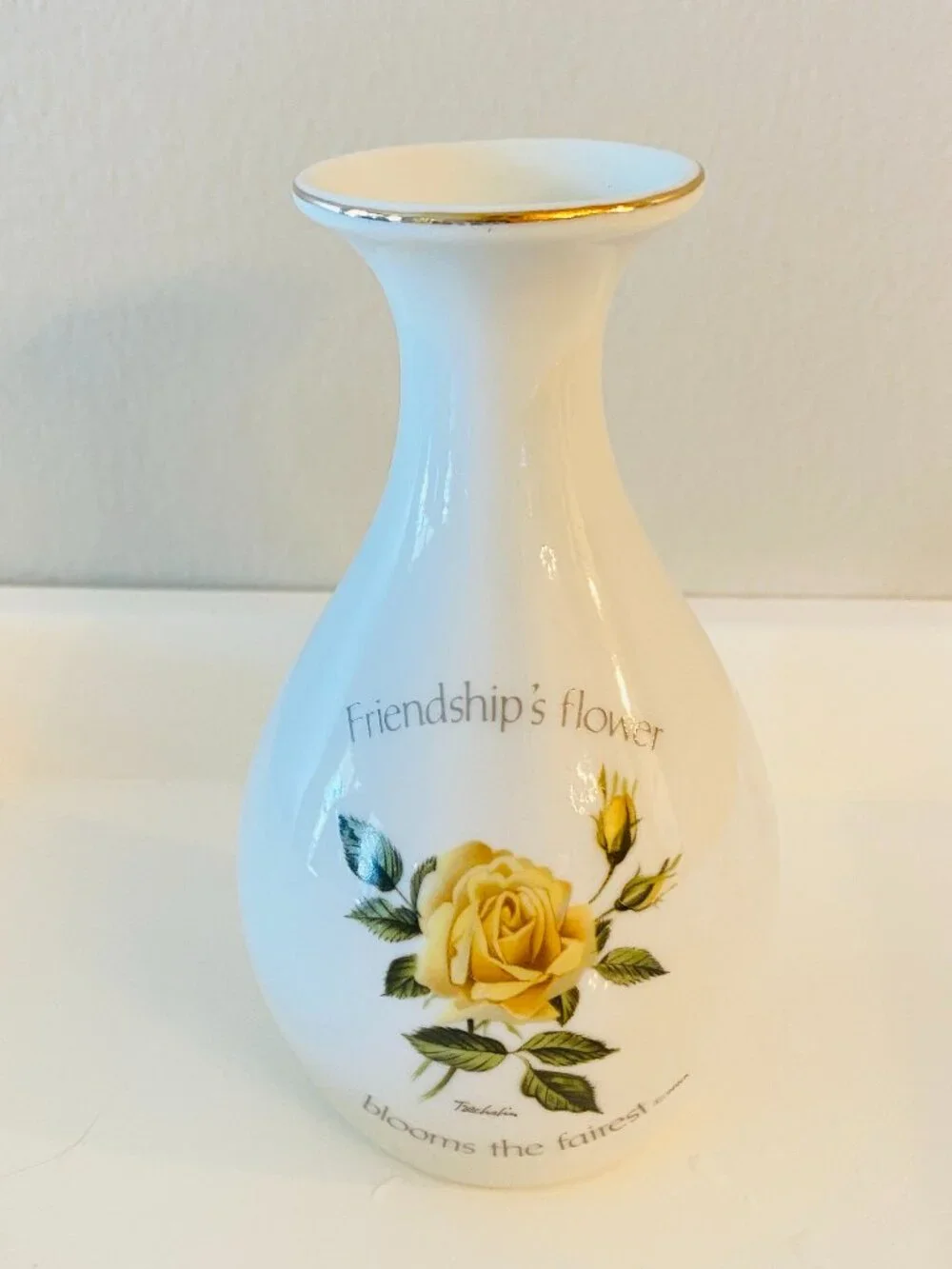 Vintage Floral Sentiments Friendship's Flower Porcelain Bud Vase Japan 1985